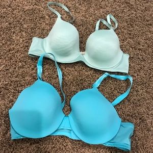 Two Size 34B Bras Mint Green & Teal Blue